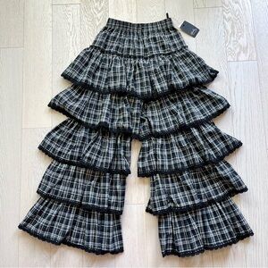 Black White Plaid Tiered Lace Ruffles Pants Trousers Bloomers Pettipants Japan